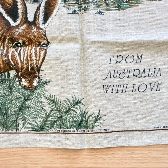 Vintage From Australia with Love Print Linen Tea Towel, Made in Poland - Picture 3 of 6